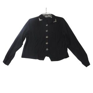 VTG Rhythm Blue Black Cotton Western Shirt Silver Filigree Buttons Collar Tips M